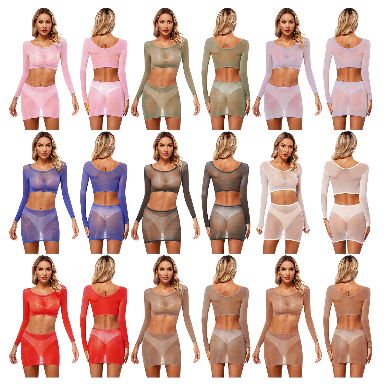 Womens Nightwear Bodycon Clubwear Nylon Outfits Perspective Crop Top Silky Mini