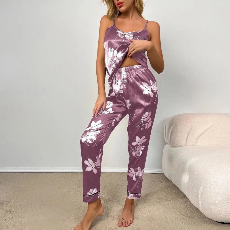 Women Silk Satin Pajamas Pj Cami Vest Set Soft Nightwear Sleepwear Sexy Lingerie