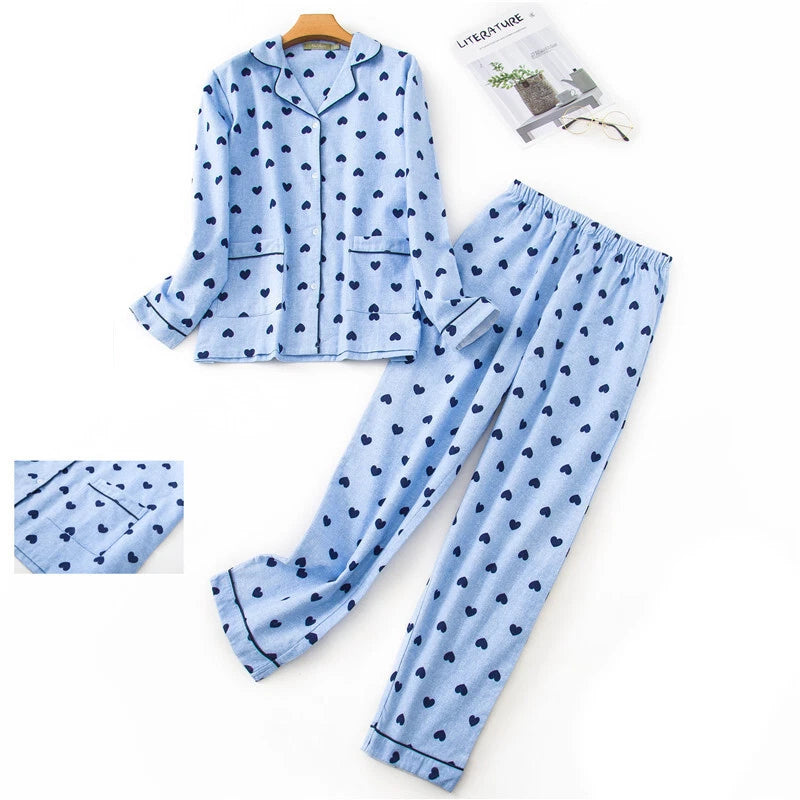 Ladies/Womens 100% Brushed Cotton Pyjamas Set Check Print Button Up Loungewear