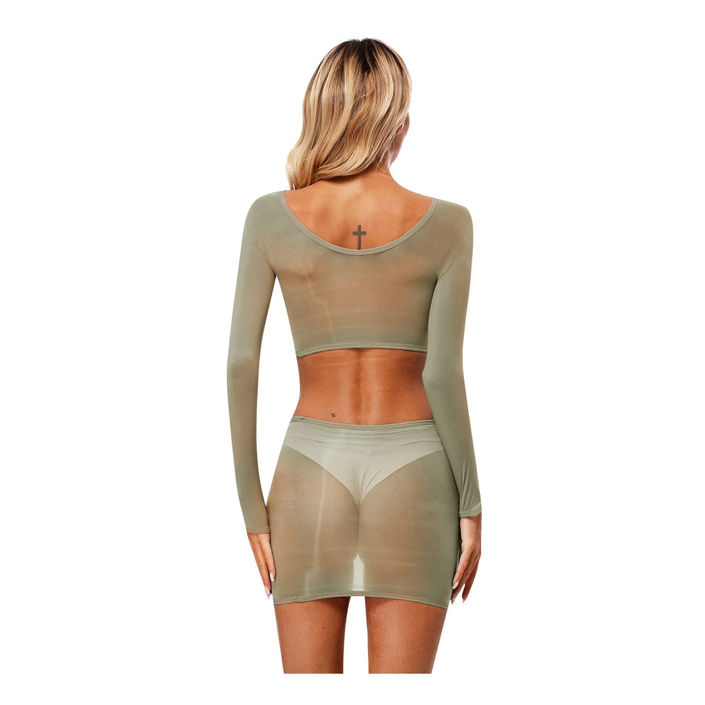 Womens Nightwear Bodycon Clubwear Nylon Outfits Perspective Crop Top Silky Mini