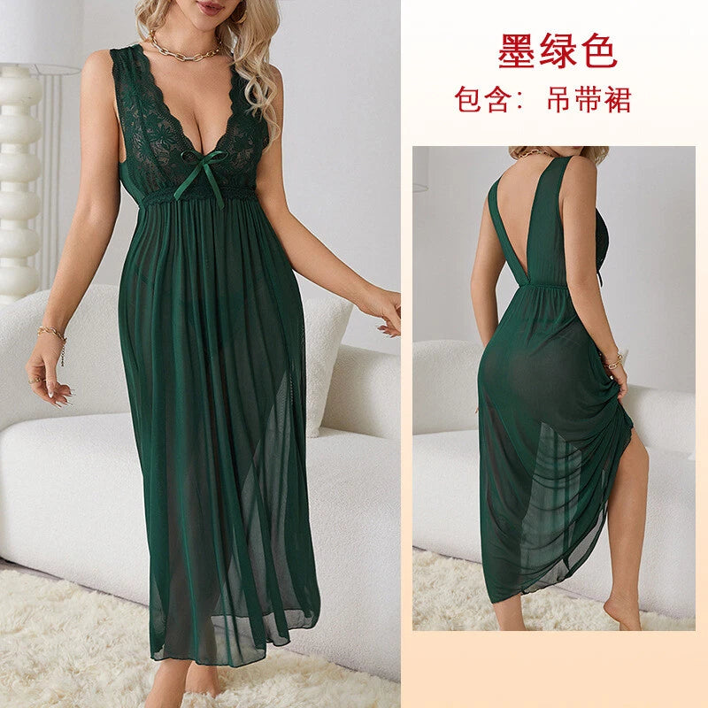 Womens Mesh Sheer Dress See Through Slit Hollow Back V Neck Erotic Lingerie New