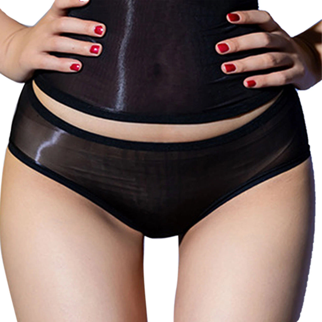 Womens See Through Lingerie Set Sexy Strapless Top  with Thongs Glossy Underwear