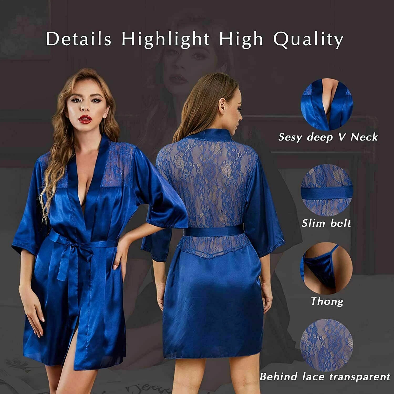 Sexy Robe Satin Lingerie Women Lace Dress Babydoll Nightgown Sleepwear pajamas