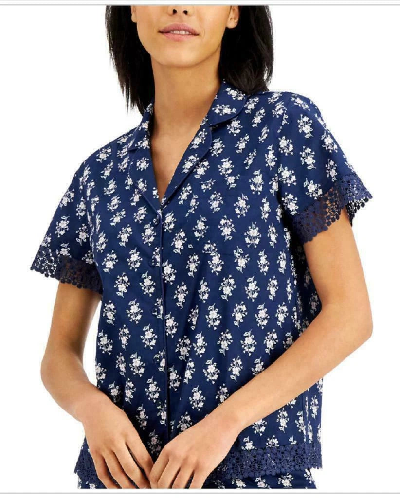 Charter Club  Floral Cotton Pajama Shorts Set Navy