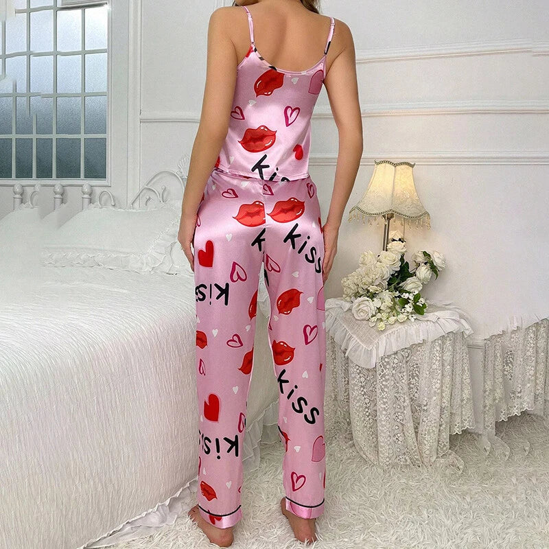 Women Silk Satin Pajamas Pj Cami Vest Set Soft Nightwear Sleepwear Sexy Lingerie