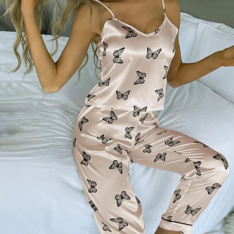 Women Silk Satin Pajamas Pj Cami Vest Set Soft Nightwear Sleepwear Sexy Lingerie