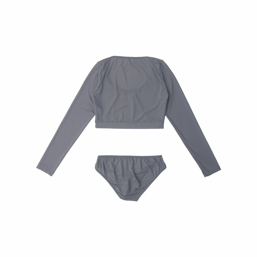 Womens Two-piece Underwear Lingerie Babydoll Long Sleeve Crop Top Brief Clubwear