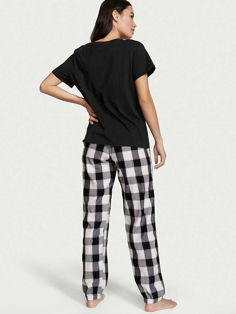 Victoria's Secret Flannel Jogger Tee-Jama Logo Black Plaid XS, S, M, L Sold-Out