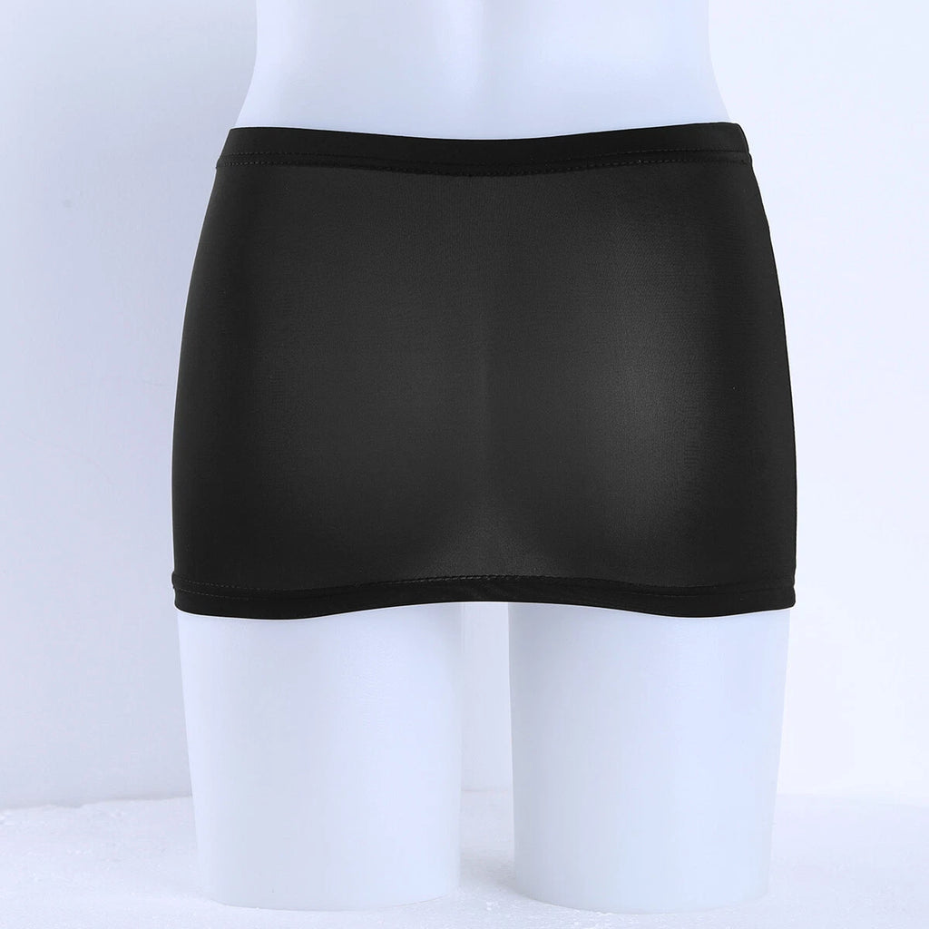 Womens Lingerie Set Sissy Mini Skirt Patent Leather Pajamas Roleplay Sleepwear