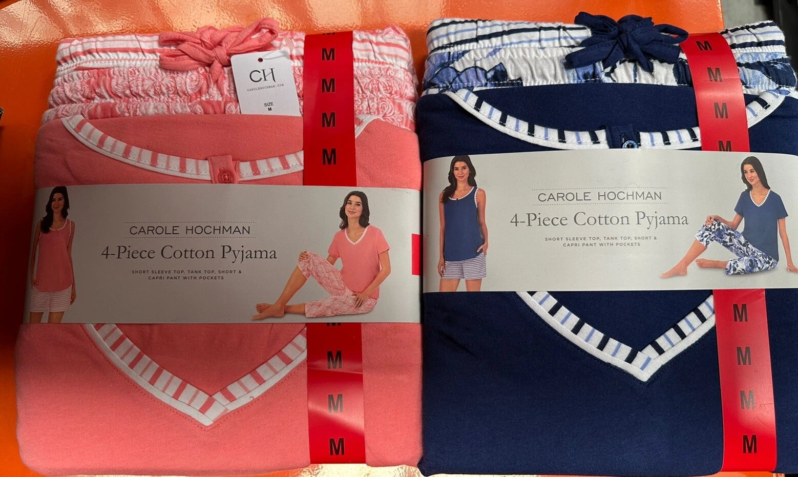 Carole Hochman 4pc Cotton Pyjamas Singlet & Shorts + 3/4 pants & T-shirt Pajamas