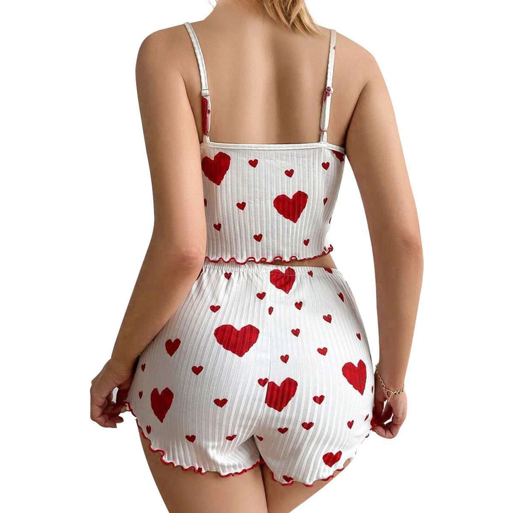 2PCS Summer Pjs Set Women Lovely Nightwear Sleepwear Cami Top + Short Pajama Set