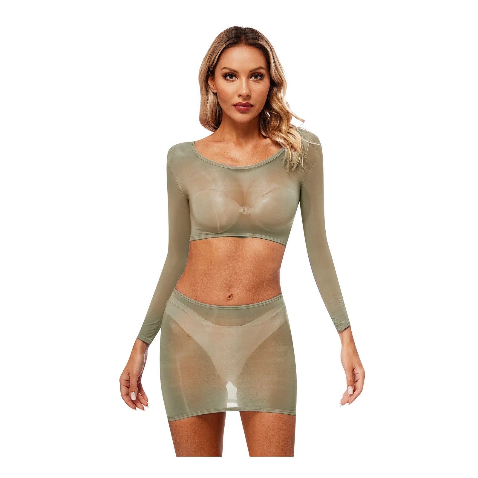 Womens Nightwear Bodycon Clubwear Nylon Outfits Perspective Crop Top Silky Mini