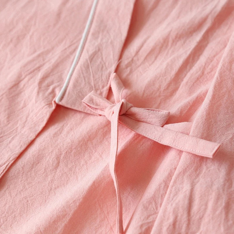 Women 100% Cotton Pajamas Japanese Kimono Robe Top+Pants Sleepwear Nightgown Set