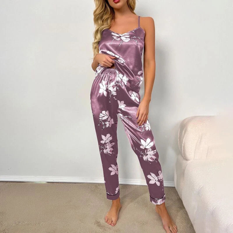 Women Silk Satin Pajamas Pj Cami Vest Set Soft Nightwear Sleepwear Sexy Lingerie