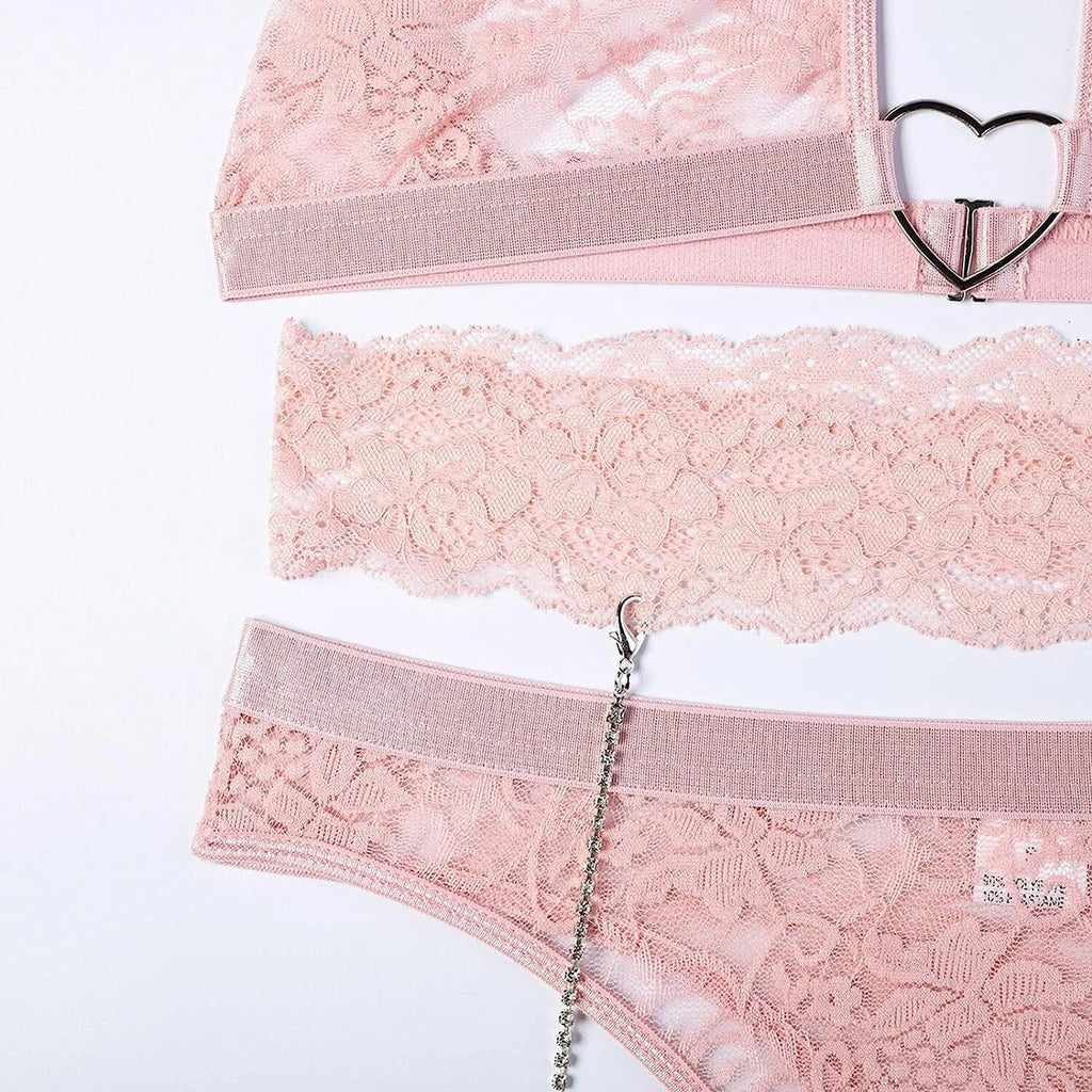 Pink-Women-Sexy-Lingerie-Sleepwear-Lace-Panties-Underwear-Nightwear-Babydoll-Set