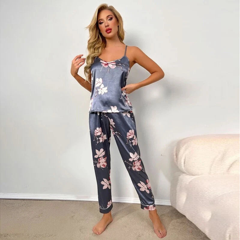 Women Silk Satin Pajamas Pj Cami Vest Set Soft Nightwear Sleepwear Sexy Lingerie