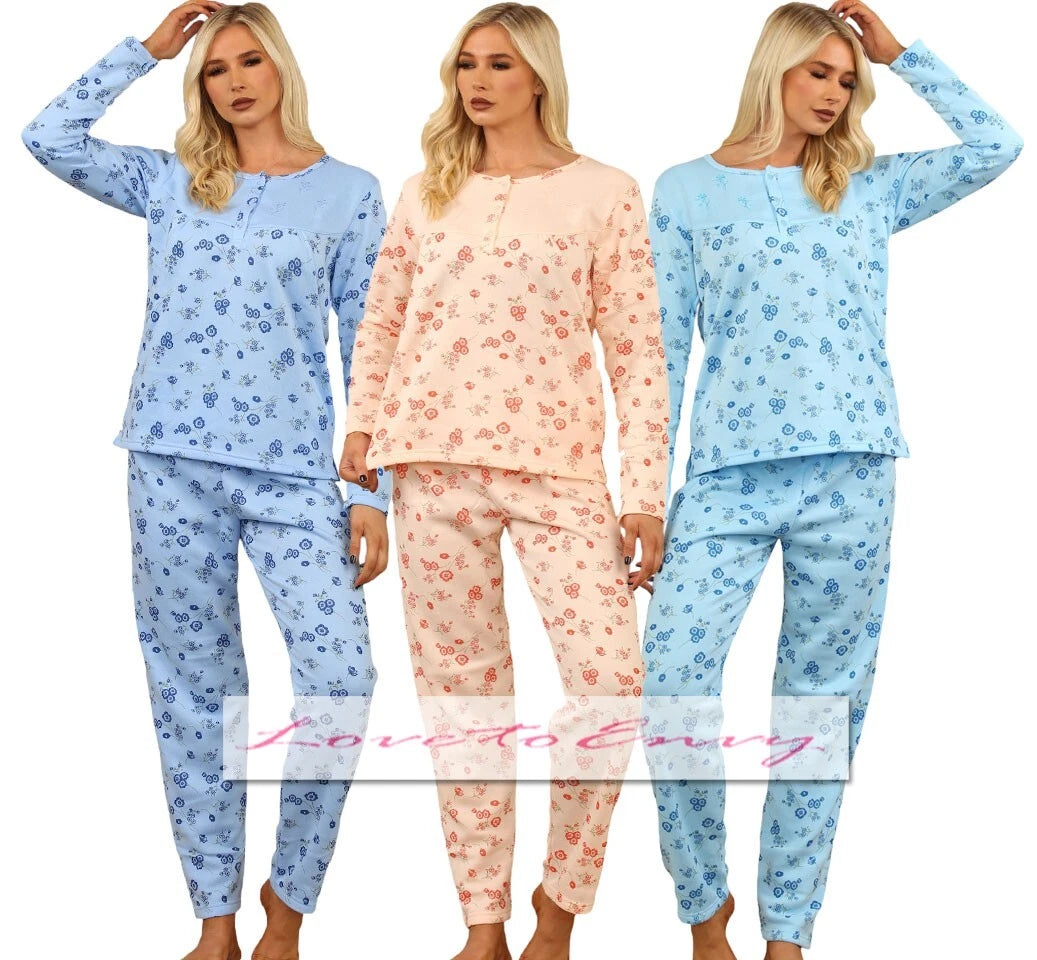 Ladies Thermal Pyjama Set Cosy Fleece Lined Winter Warm PJ Loungewear Set