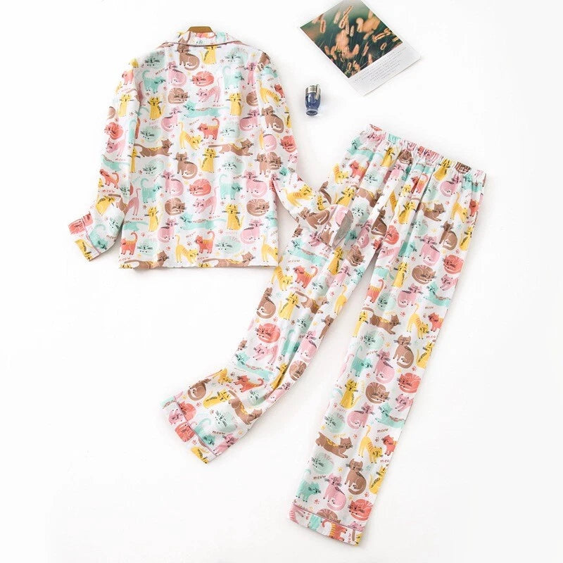 Ladies/Womens 100% Brushed Cotton Pyjamas Set Check Print Button Up Loungewear