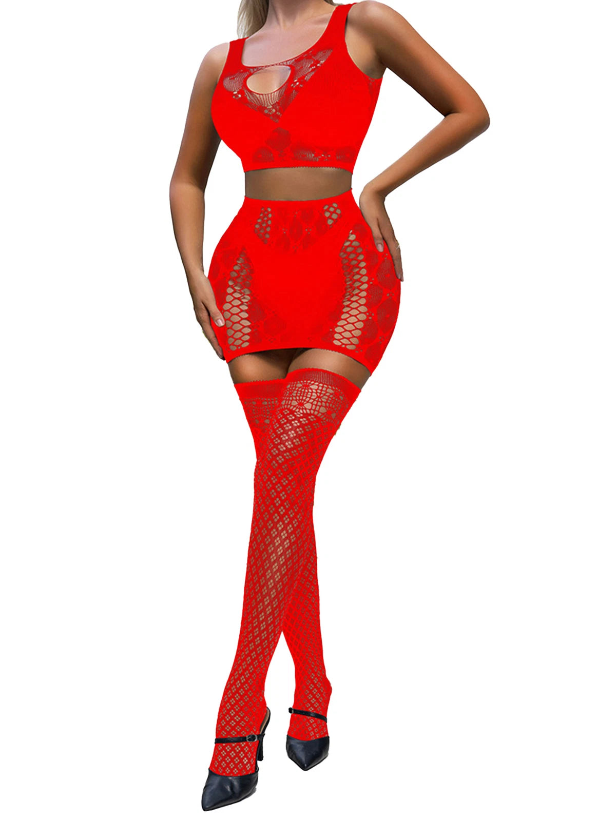 Womens Babydolls Fishnet Lingerie Set Hollow Out Nightwear Sexy Sleepwear