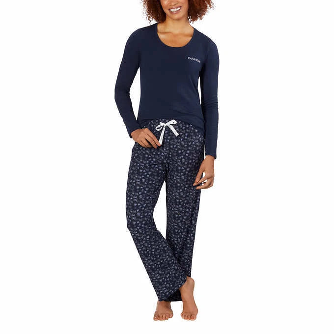 NWT!! Calvin Klein Women's Fleece PJ Set, Black/Blue/Red