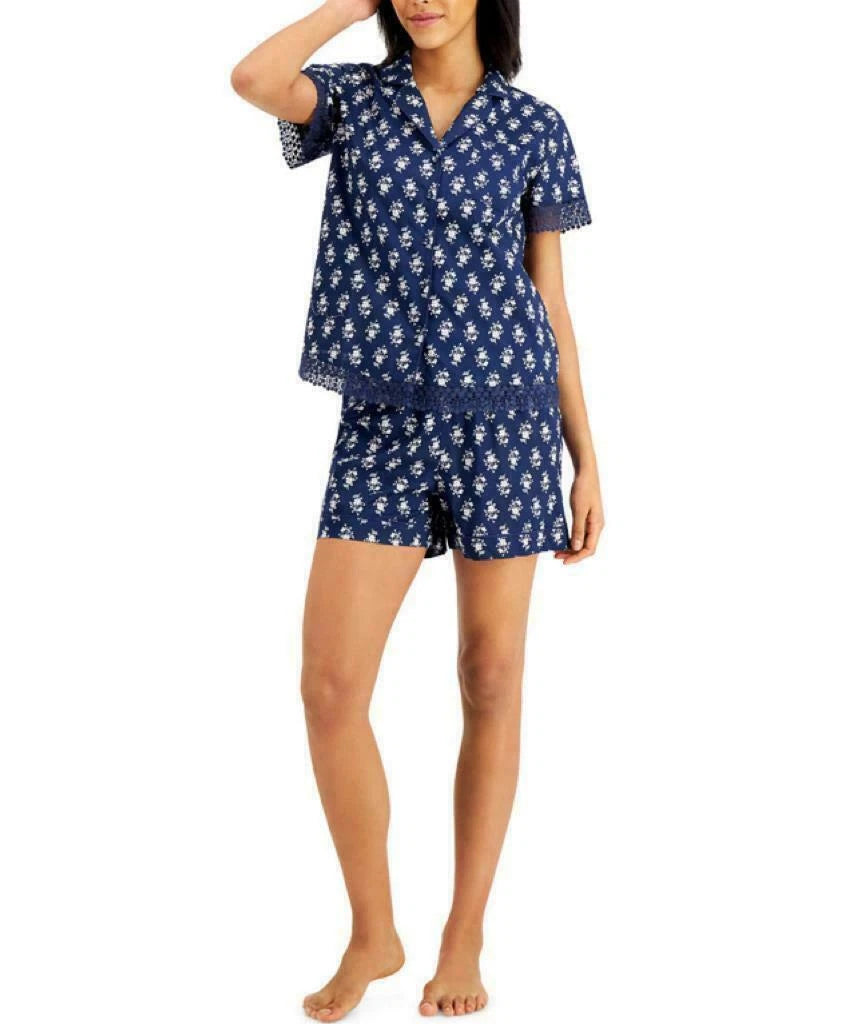 Charter Club  Floral Cotton Pajama Shorts Set Navy