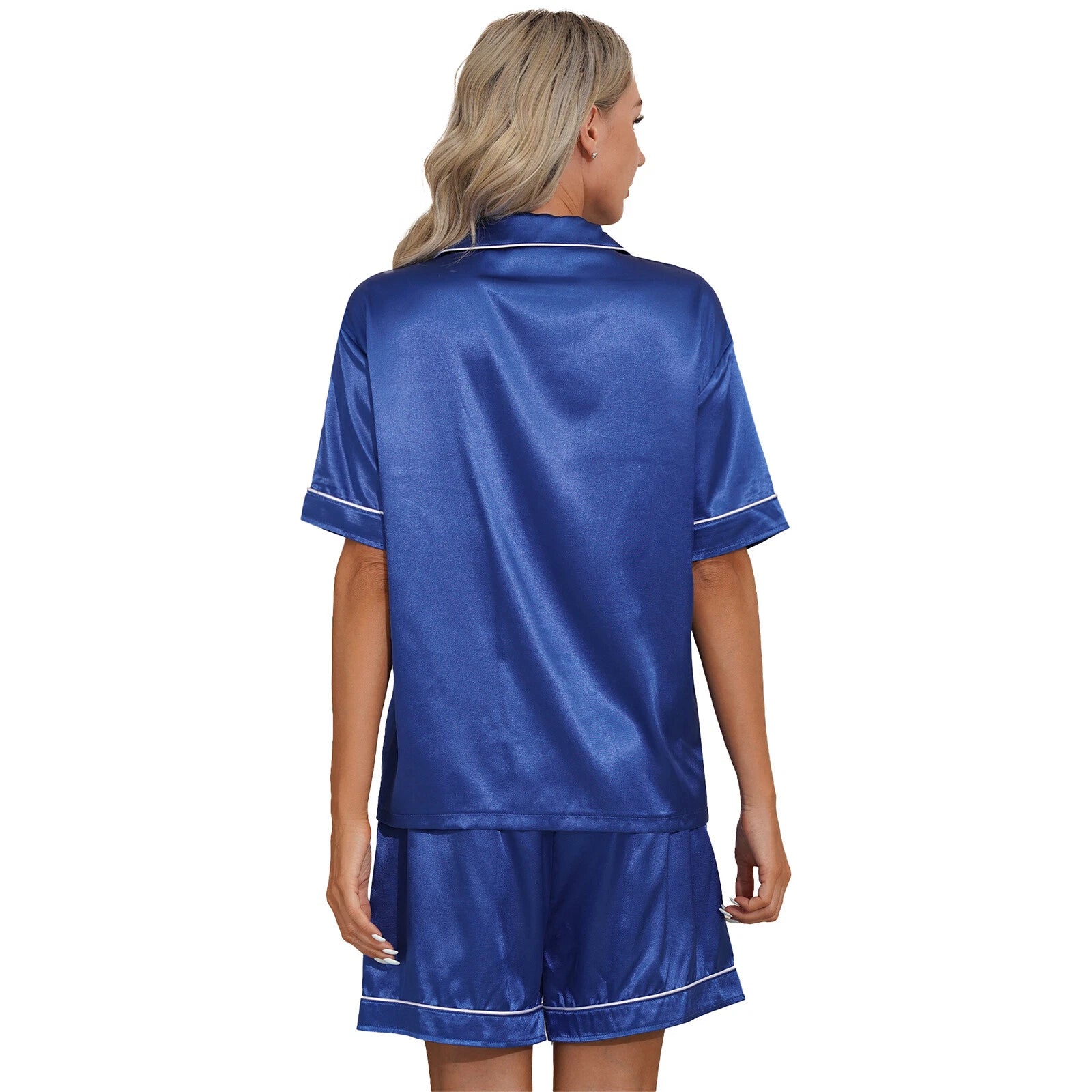 AU Womens Solid Satin Pajamas Set Tops with Shorts 2 Piece Sleepwear Loungewear
