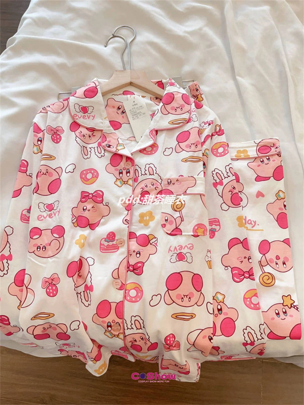 Woman Cartoon Kirby Star Kawaii Costume Pajamas Top Pants Nightwear Home Wear