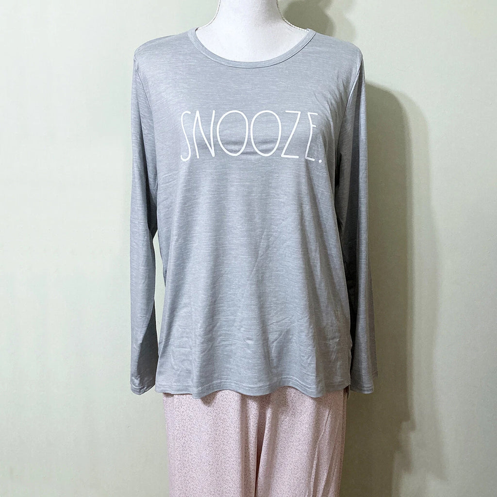 Rae Dunn Pajama Lounge Set SNOOZE Grey Pink Stretch Knit Jogger Pants L/S Top