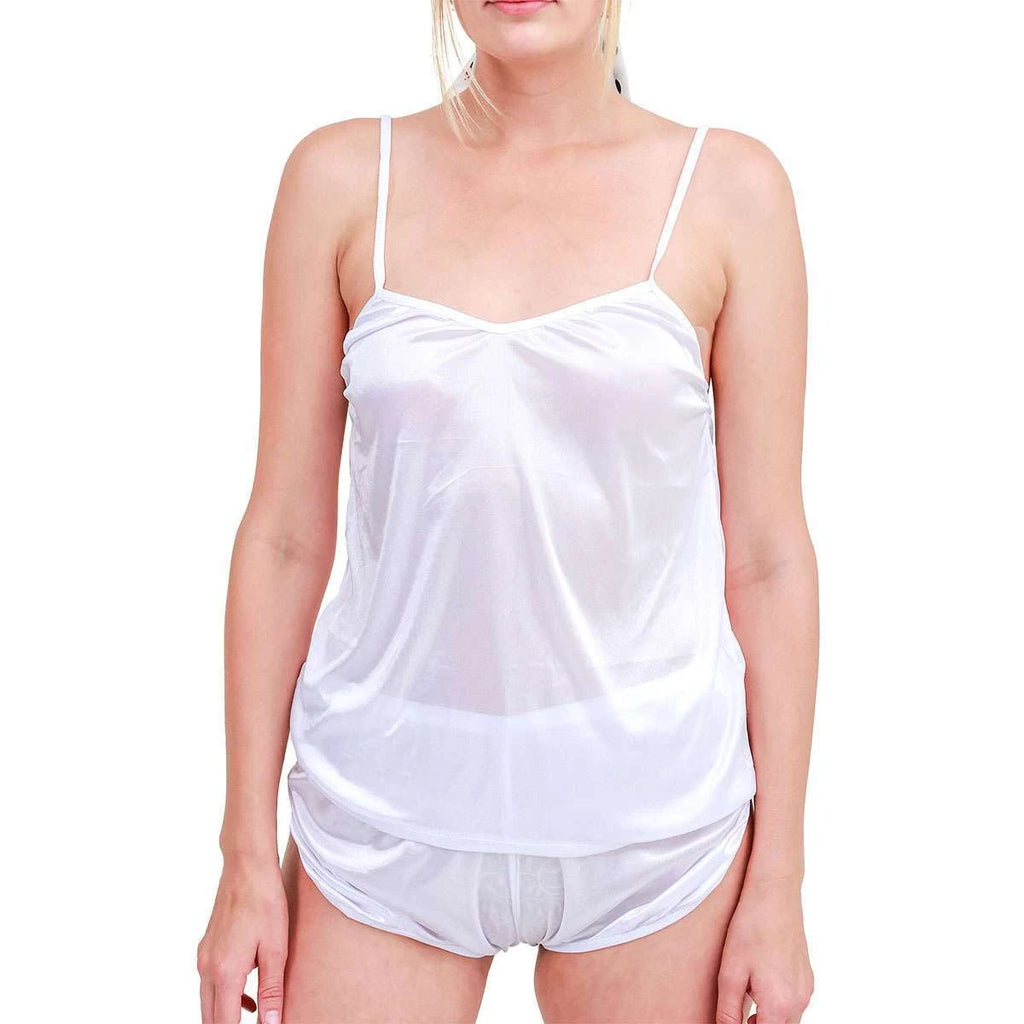 Womens Silk Satin Pajamas Set Sexy-Lingerie Sleepwear Babydoll Nightwear Pjs Set