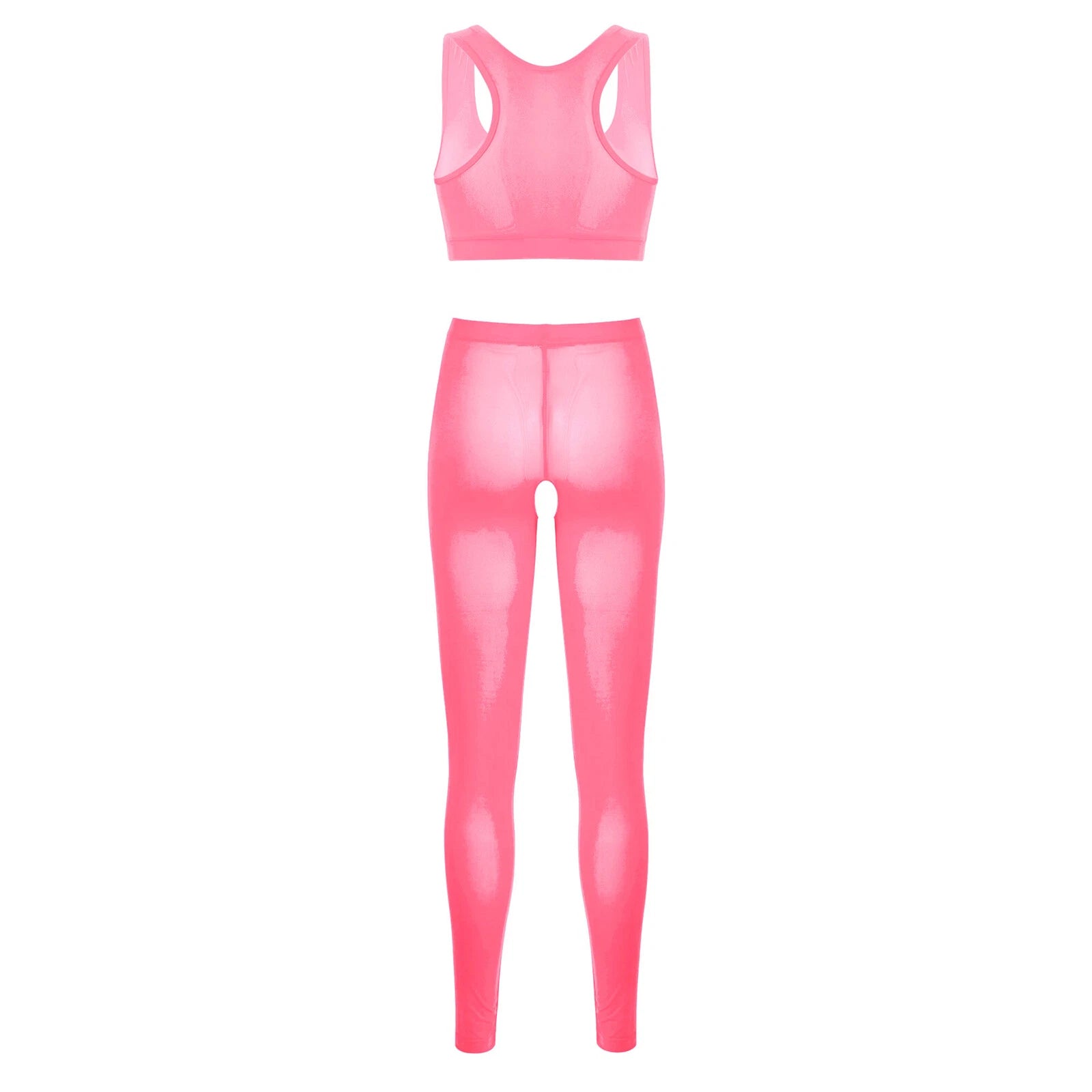 Women 2pcs Lingerie Set Sleeveless Crop Top High Waist Crotchless Leggings Pants