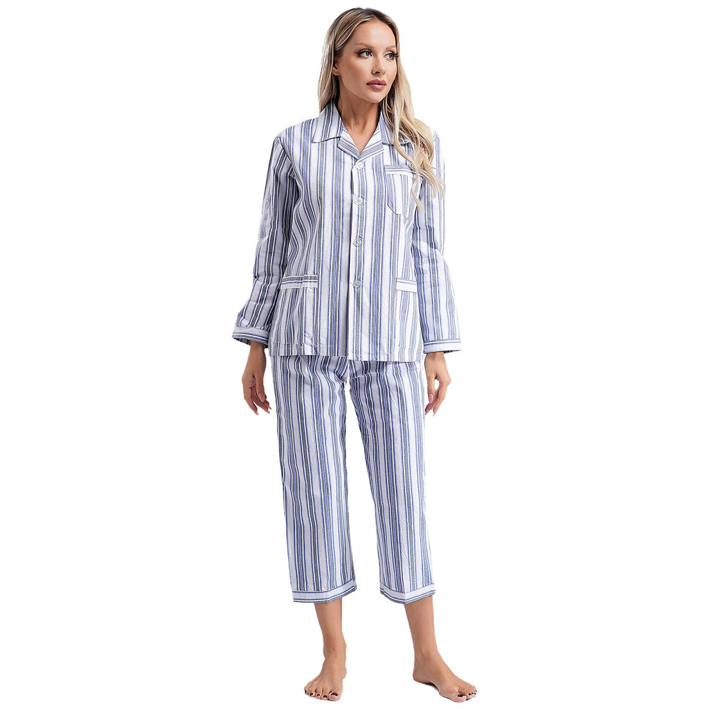 Womens Sleepwear Casual Loungewear Multiple Pockets Pajama Set Button Down Soft