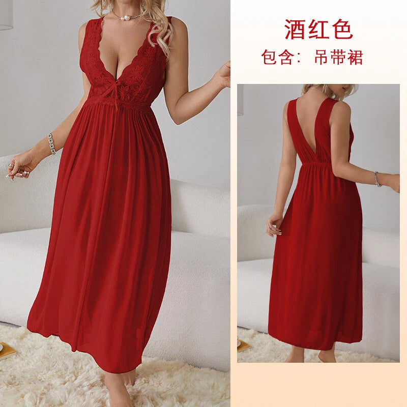 Womens Mesh Sheer Dress See Through Slit Hollow Back V Neck Erotic Lingerie New