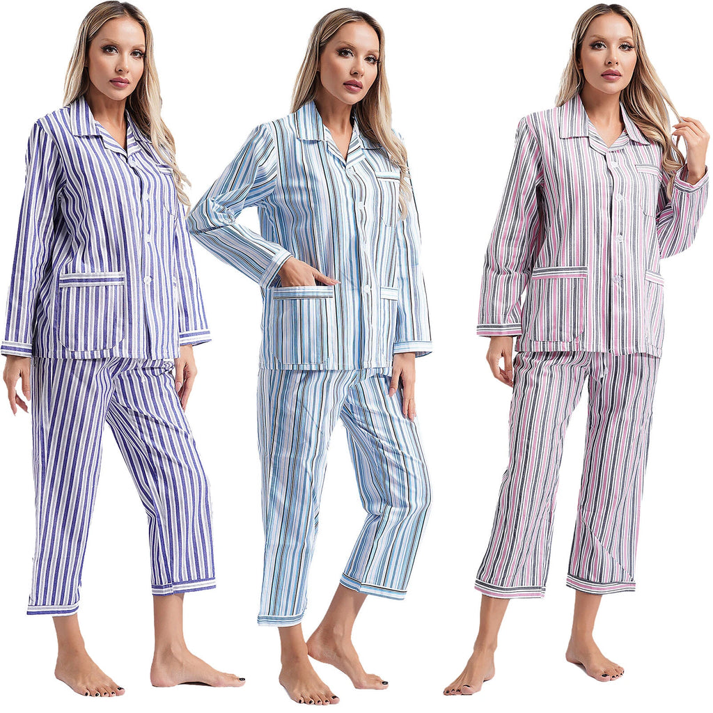 Womens Sleepwear Casual Loungewear Multiple Pockets Pajama Set Button Down Soft