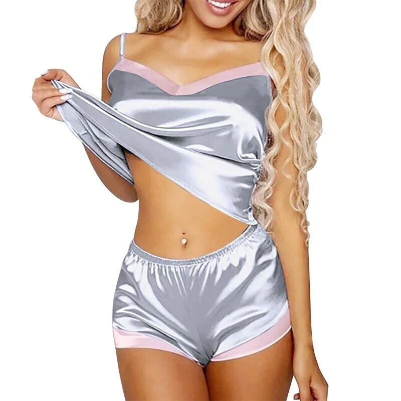 Women Satin Silk Lace Camisole Vest Shorts Lingerie Pajamas Set Nightwears