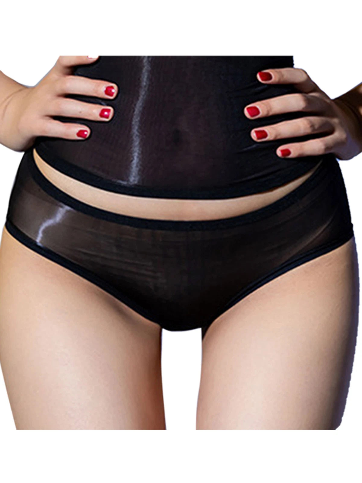 Womens See Through Lingerie Set Sexy Strapless Top  with Thongs Glossy Underwear