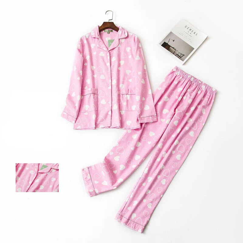 Ladies/Womens 100% Brushed Cotton Pyjamas Set Check Print Button Up Loungewear