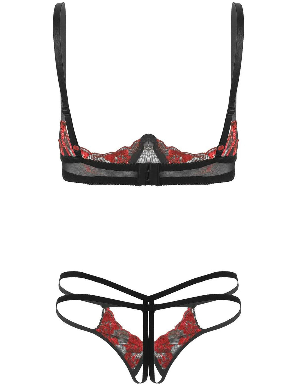 Women Bare Breasts Bra Set Open Crotch G-string Panties Underwire Nightwear