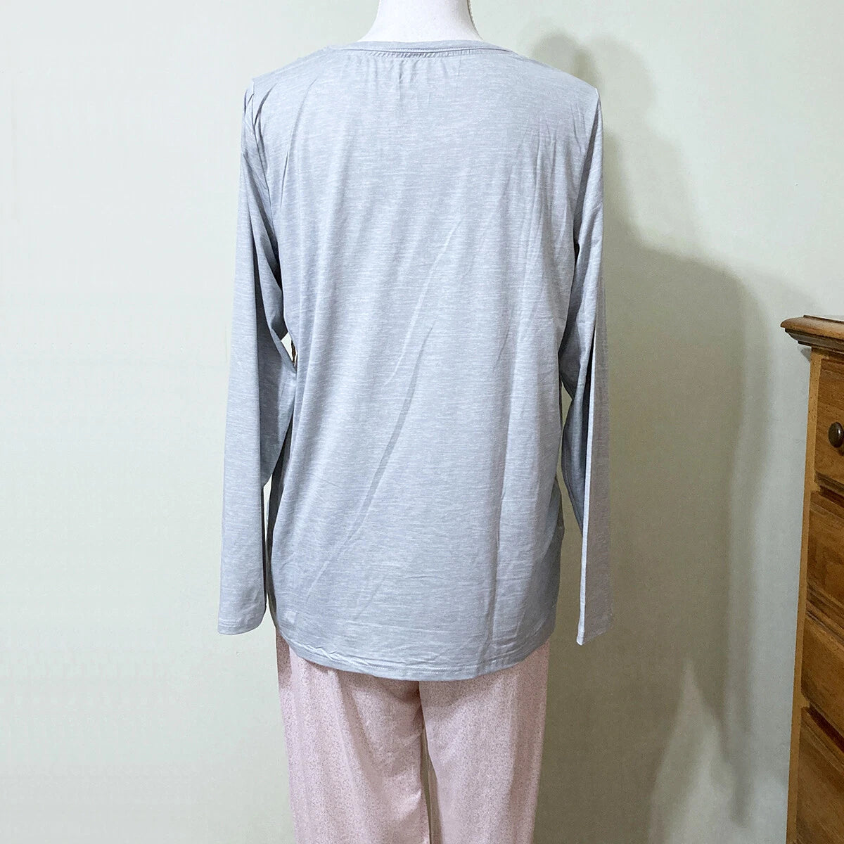Rae Dunn Pajama Lounge Set SNOOZE Grey Pink Stretch Knit Jogger Pants L/S Top