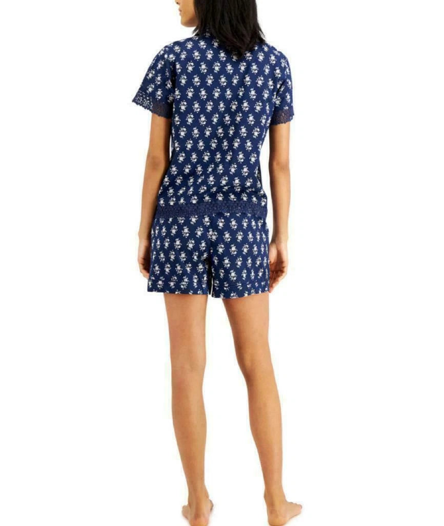 Charter Club  Floral Cotton Pajama Shorts Set Navy