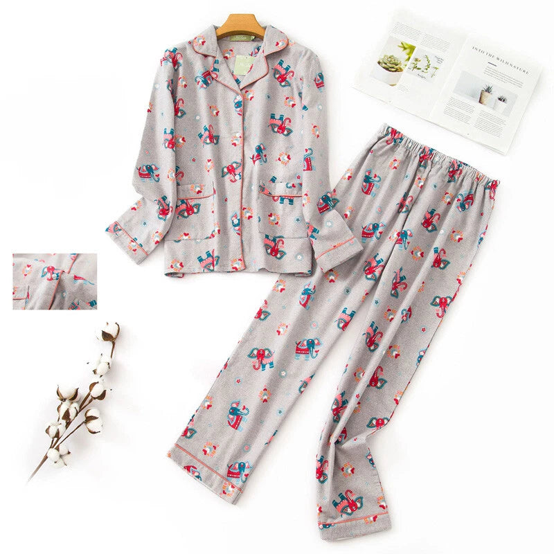Ladies/Womens 100% Brushed Cotton Pyjamas Set Check Print Button Up Loungewear