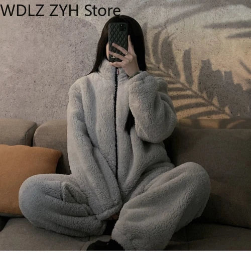 Pajamas Women Coral Fleece Homewear Suit Couple Men Velvet Warm Soft Pajamas Set