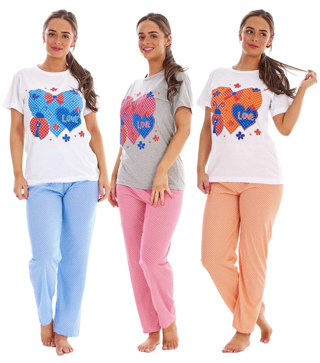 Women’s Pyjamas Set Short Sleeve Top & Full Length Pants Sleepwear Nightwear