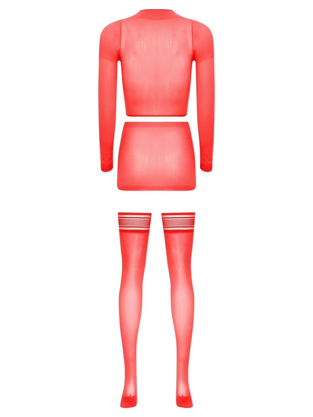 Womens Crop Top And Skirt With Stockings Round Neck Nightwear Tempting Glossy