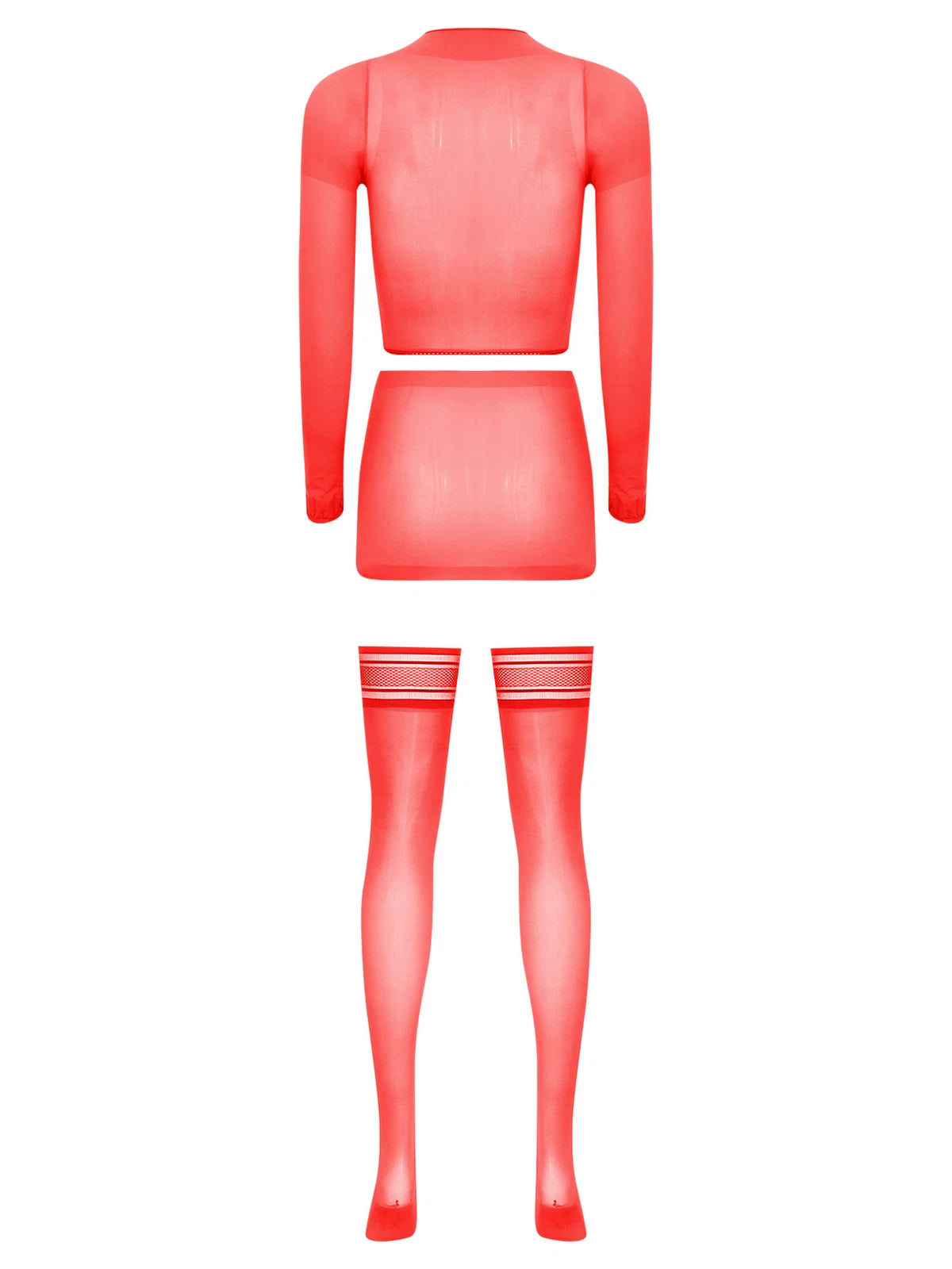 Womens Crop Top And Skirt With Stockings Round Neck Nightwear Tempting Glossy