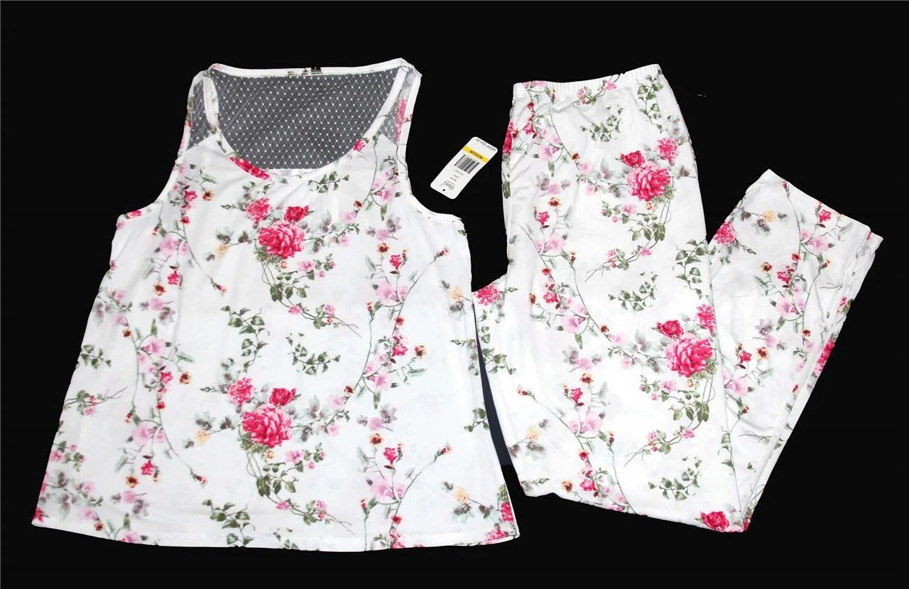 2-Pc Flora Nikrooz Shabby Floral Sleeveless Lace Top Long Pants Pajamas Wms NWT
