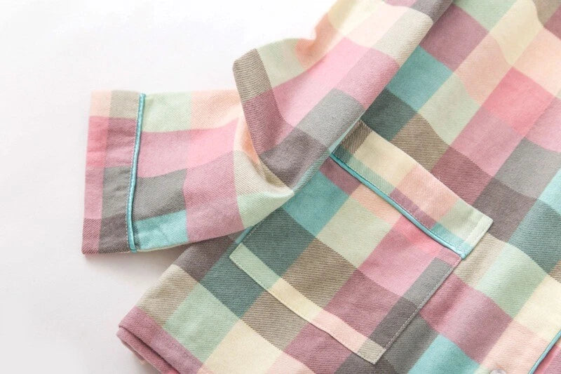 Ladies/Womens 100% Brushed Cotton Pyjamas Set Check Print Button Up Loungewear