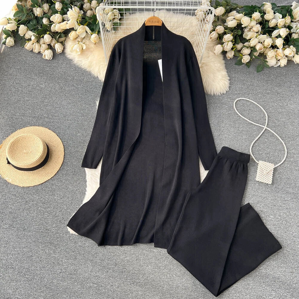2023 Spring Knitted Women's Long Sleeved Cardigan+vest+long Pants Pajama Set