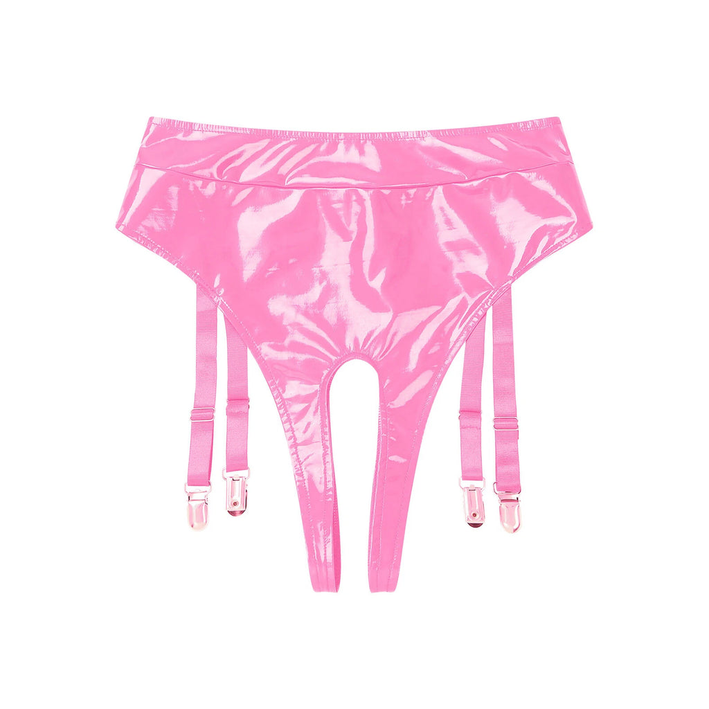 Womens Bar Set Lingerie Romper Underwear Crop Top Sleepwear Patent Leather 2pcs