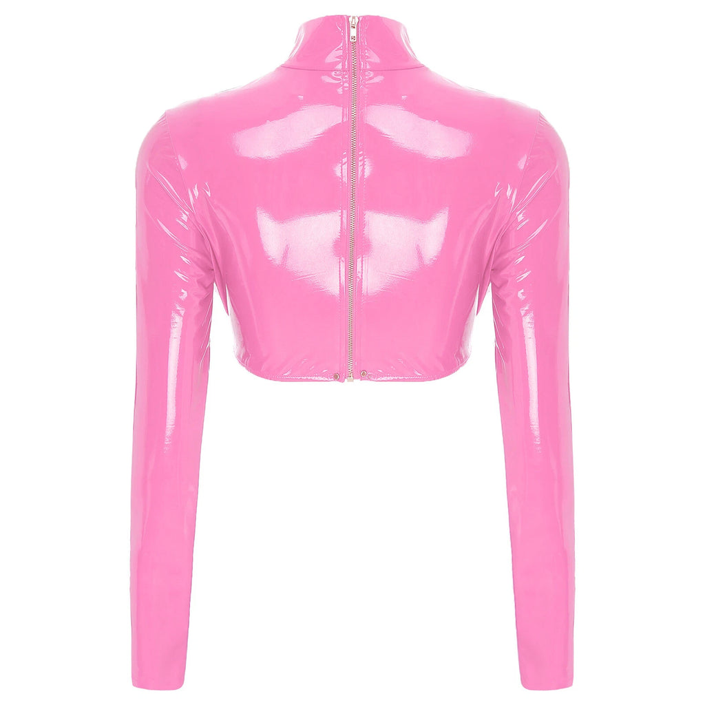 Womens Bar Set Lingerie Romper Underwear Crop Top Sleepwear Patent Leather 2pcs