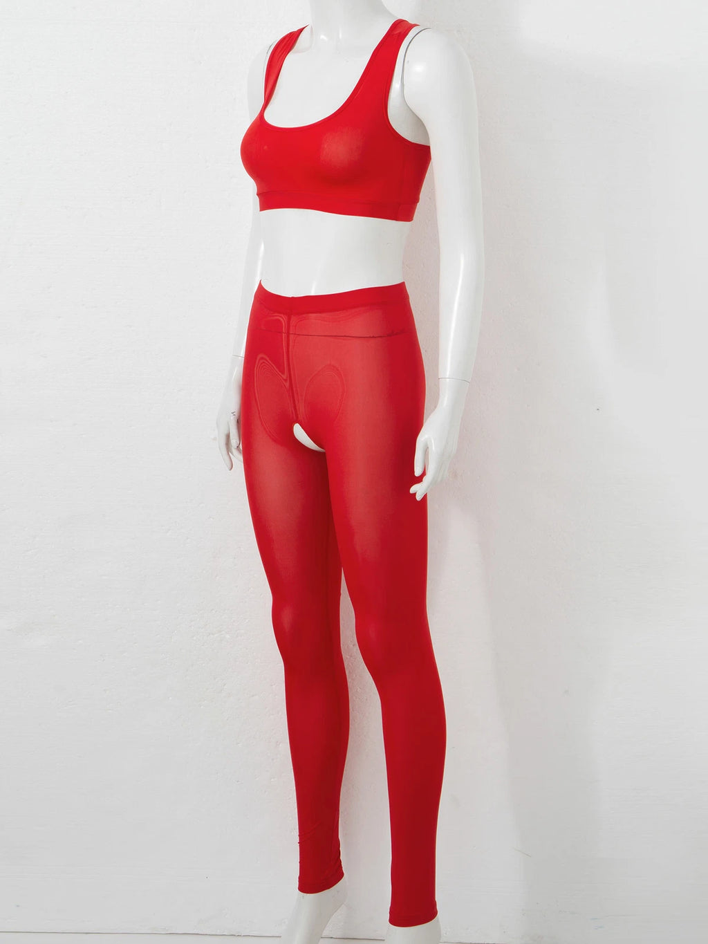 Women 2pcs Lingerie Set Sleeveless Crop Top High Waist Crotchless Leggings Pants